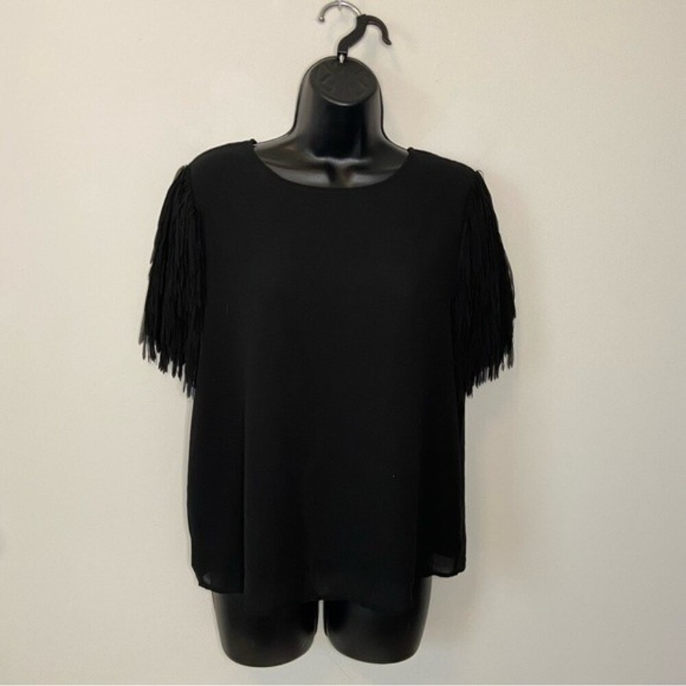Fabrik Black Shoulder Fringe Blouse Sz Small